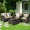 Costway 8PCS Patio Rattan Furniture Set Solid Wood Leg Cushioned Sofa Garden Lawn